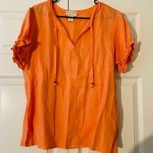 Cynthia Rowley 100% linen orange blouse size large